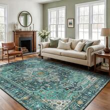 1pc Luxury Classic Vintage Bohemian Carpet, TPR Washable Bottom, Elegant Rectangular Soft Area Rug For Outdoor, Entryway, Living Room, Bedroom, Laundry Room, Bathroom, Game Room, Fluffy Machine Washable All Season Carpet, Home Decor - Multicolor - View 5