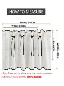 1 pieza, Panel corto de cortina decorativa con textura de lino rústico falso y lazo negro, versátil para cocina, armarios de comedor y entradas, de fácil cuidado y lavable, con filtrado de luz para decoración de estilo granja