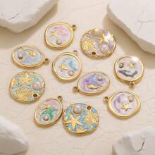 5 Pieces Stainless Steel Gold-Plated Ocean Element Pendant DIY Jewelry Making Accessories Suitable For Women's Gatherings, Beach Vacations, And Daily Wear