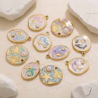 5 件不锈钢镀金海洋元素吊坠 DIY 珠宝制作配件适合女性聚会、海滩度假和日常佩戴