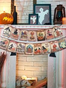 1 set Bandera de arrastre de decoración de Halloween, Pancarta con patrón de calabaza estilo vintage de Halloween, Decoración de fondo para fiesta de Halloween, Truco o , Suministros para fiesta de tema de terror de thriller, Decoración de jardín, patio y celebración de Halloween, Decoraciones rústicas de Halloween, Accesorios de fotografía de Halloween, Decoración de habitación, Decoración del hogar, Decoraciones colgantes de Halloween, Regalos de Halloween, Recuerdos de fiesta
