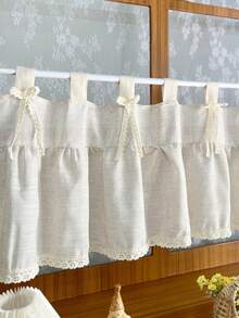 1pc Retro French Country Style Beige Curtain With Lace Trim Light-Filtering Design Cafe Curtain Valance For Living Room Kitchen Dining Room Living Room - Beige - View 5