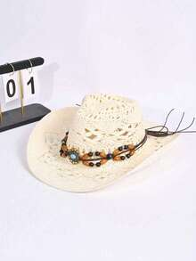 1 chiếc Mũ chống nắng bằng giấy khoét rỗng họa tiết caro Bohemian dễ thương, thanh lịch, cổ điển, phong cách cung điện đường phố, dành cho cả nam và nữ, mùa xuân/hè (Lưu ý: Do vấn đề vận chuyển, sản phẩm có thể có nếp nhăn và cần điều chỉnh thủ công sau khi nhận hàng, cảm ơn bạn đã thông cảm) - MZ1957+ML44 - Xem 15