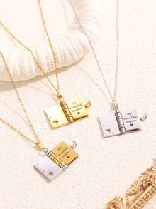 1 pezzo Elegante collana con pendente a forma di libro a forma di lettera d'amore in acciaio inossidabile, gioiello unisex ideale per uso quotidiano, vacanze, famiglia/amanti/amici