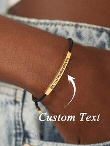 1 pieza Pulsera personalizada, pulsera tubular elástica tejida a mano, accesorio personalizado, joyería de acero inoxidable, pulsera tejida grabada unisex, regalo de cumpleaños, regalo para parejas, joyería para mujeres, regalo del Día del Padre, regalo de vacaciones de verano en la playa - Dorado - View 1