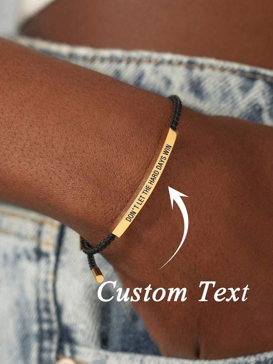 1 pieza Pulsera personalizada, pulsera tubular elástica tejida a mano, accesorio personalizado, joyería de acero inoxidable, pulsera tejida grabada unisex, regalo de cumpleaños, regalo para parejas, joyería para mujeres, regalo del Día del Padre, regalo de vacaciones de verano en la playa - Dorado - View 1