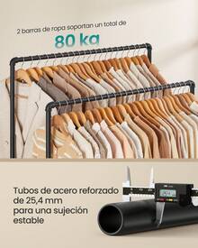 Perchero Burro de Doble Barra, Marco Metálico, 59 x 100 x 162 cm, Burro de Ropa con Estante de Almacenamiento y Ruedas, 2 Ruedas con Freno, Carga de 110 kg, Negro - Aprox.59 x 100 x 162 cm - Ver 1