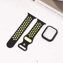 2Pcs/Set Hard PC Bumper Case With Screen Protector, Scratch Resistant Protective Frame Edge And Sport Silicone Band Compatible With Apple Watch Band 38mm 40mm 41mm 42mm 44mm 45mm 46mm 49mm Women Men,Soft Wristband Waterproof Replacement Sport Strap Compatible With Apple Watch Band Series Ultra 11 10 9 8 7 6 5 4 3 2 1 SE - Black Yellow/black - View 3