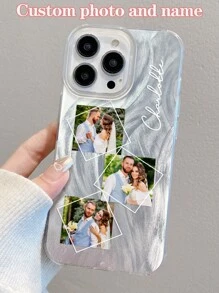 1 pieza Funda de teléfono personalizada con 3 fotos diarias de pareja/familia, funda de teléfono personalizada con foto interactiva de mascota perro/gato, funda de teléfono personalizada con foto conmemorativa de bebé, funda de teléfono personalizada con bendición de letras, funda de teléfono personalizada con foto retrato compatible con iPhone 11, 12, 13, 14, 15, 16 Pro Max, S23, S24, S25 Ultra 5G, A13, A14, A15, A16, A33, A34, A35, A55, A56