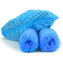 Cubiertas desechables para botas y zapatos, duraderas, resistentes al agua, antideslizantes, noóxicas, reciclables, azules, elásticas - Paquete de 100 extra grandes - Ver 1