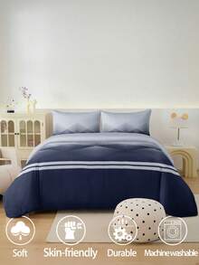 Bộ ga trải giường 2/3 món màu xanh hải quân họa tiết hình học và sọc kiểu Bohemian (không kèm ruột gối), thoáng khí và siêu mềm, phù hợp cho mọi mùa (1 ga trải giường + 1/2 vỏ gối, không kèm ruột gối), thiết kế hai màu mềm mại, lý tưởng cho phòng ngủ, phòng khách, ký túc xá, có thể giặt máy, có các kích cỡ: Siêu lớn, Lớn, Đôi tiêu chuẩn, Đơn, phù hợp cho ký túc xá, mùa tựu trường, v.v. - Màu xanh hải quân - Xem 4