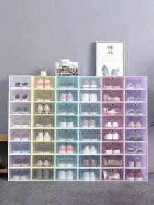 12 cajas transparentes apilables para guardar zapatos organizador closet almacenamiento calzado entrada diseño moderno práctico fácil limpiar resistente apilable gran capacidad - Multicolor - Ver 3