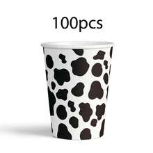 Set de 80 piezas de suministros desechables para fiesta con temática de vaca, incluye platos de 9 pulgadas, platos de papel de 7 pulgadas, vasos de papel desechables con estampado de vaca, vasos para bebidas, ideal para fiestas de cumpleaños, reuniones al aire libre y barbacoas - Blanco y Negro - Ver 10