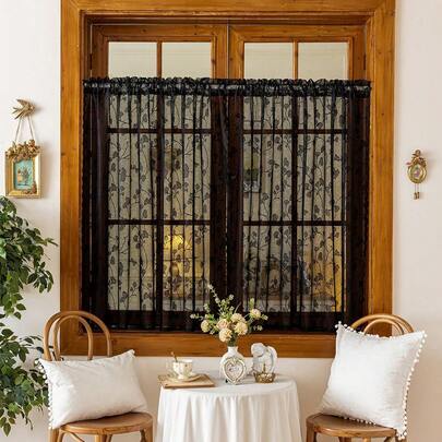 1 件白色蕾丝窗帘帷幔，无需钻孔，适用于厨房、卧室、窗台、门帘、公主风格薄纱窗帘