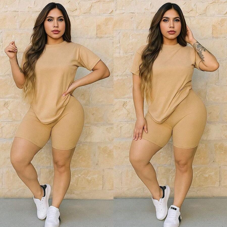 Women Two-Piece Outfits - Camel - View 1