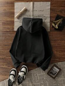 Tween Boy Thermal Lined Warm BRO Football Sweatshirt, Suitable For Kids Autumn/Winter Long Sleeve Top, Young Student Streetwear/Casual/Stylish/Daily/Sports/Fashion/College - Black - View 5