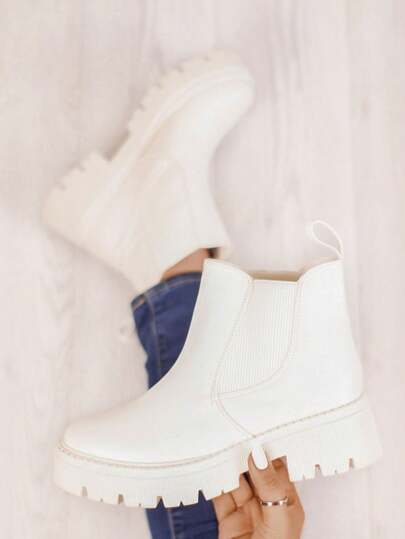 Botines Chelsea de mujer básicos de moda, punta redonda, suela gruesa, estilo casual, ideales para diario