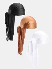 3 件套仿丝长尾头巾帽子，适合日常使用