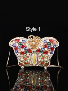 1 pezzo Clutch rigida artigianale a forma di farfalla con cristalli, clutch da sera personalizzata alla moda con strass, clutch di lusso scintillante per matrimoni e feste, elegante portafoglio da donna con catena e cristalli, adatto per contenere rossetti, ideale per signore in occasioni formali come raduni, balli, matrimoni e feste. (Non adatto per contenere telefoni)