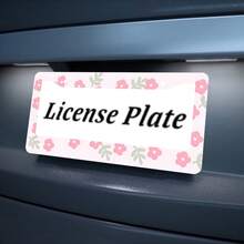 1pc Pink Flower Pattern 2-Hole License Plate Frame, Aluminum Material, 12x6 Inches With Screw Set, Retro Novelty Car Decoration, Standard US License Plate Size - 12x6 inch - Xem 5