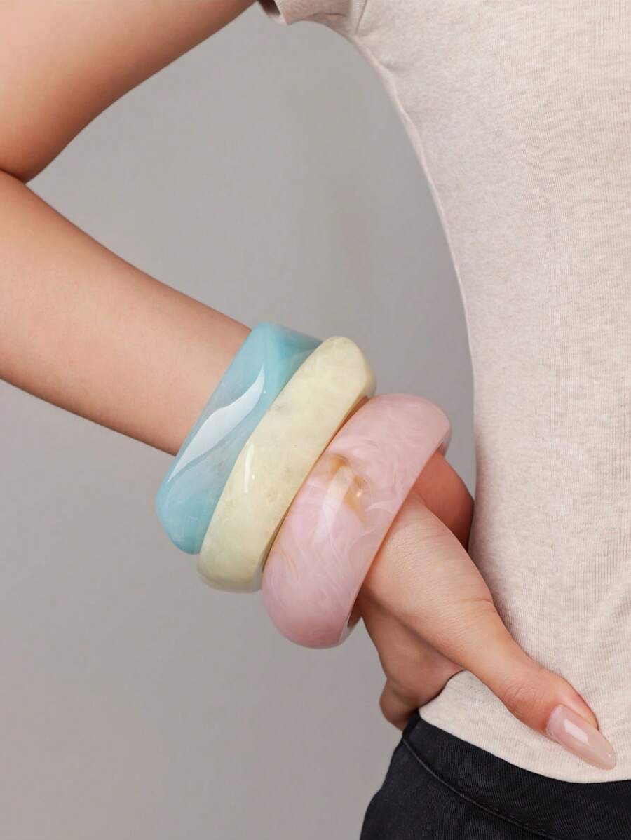 3 件亚克力合金手链套装 - 独特的不对称透明设计，适合日常和派对佩戴 - 彩色 - 查看 1