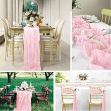 Pack Light Pink Cheesecloth Table Runner 20 X 120 Inch Gauze Table Runners 10 FT Long,Semi Sheer Boho Cheese Cloth Fabric Table Runner Bulk For Wedding,Party,Baby Shower,Bridal Shower Decoration