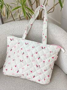1 Pieza Bolso de tote acolchado con diseño floral, de gran capacidad, con correa de hombro, bolso de tote acolchado, bolso de tote de correa corta, bolsa escolar, bolso de hombro acolchado a cuadros, bolso de tote, diseñador para mujeres y niñas, bolso de mano acolchado y abultado, bolsos esenciales de viaje para mujeres, bolso de viaje indispensable, accesorios de bolso adecuados para ir al trabajo, la escuela y viajar