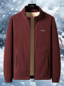 Jaqueta masculina de lã sherpa quente para outono/inverno (1 peça), estilo coreano, com forro térmico e gola alta. - Vermelho - Ver 1