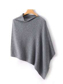 1 pièce Poncho en laine de mérinos 100% pour femmes, châle ample tricoté avec col roulé, cape asymétrique surdimensionnée