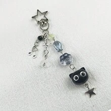 1/2pcs Minimalist Cat Chain Keychain, Cartoon Heart Shaped Metal Bag Charm, Small Cat Head Keyring - Multicolor - View 10