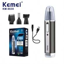 Kemei KM-6630 热销电动剃须刀，4 合 1 耳/眉/鼻毛修剪器套装，可充电男士多功能胡须修剪器，面部脱毛套装（1 件装） - 黑色 - 查看 7