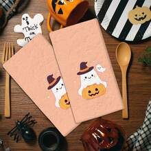 2/4 Pcs Ghost Pattern Printed Dish Towels, Halloween, Super Absorbent Microfiber Modern Towels For Cooking And Baking, Printed Dishcloths, Cleaning Towels, Hand Towels, Tea Towels, Super Soft And Highly Absorbent, Great Gift For Neighbors, Moms, Friends, Birthday, Halloween, Housewarming, Kitchen Decor, Household Essentials