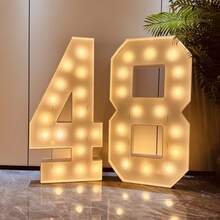 4ft Marquee For Numbers 0-9, 2025 Marquee For Numbers 4 Feet Tall, Mosaic Numbers For Balloons, Warm White Light Up Numbers For Party Decorations, Birthday, Anniversary Party Decor - 黃色 - 查看 8