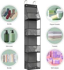 4-Shelf Over The Door Hanging Pantry Organizer, Behind The Door Storage Organizer, With Clear Plastic Pockets, For Bedrooms, Closets, Bathrooms, Small Apartments, College Dorms (Grey)