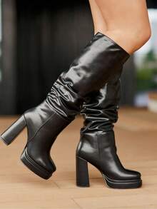 Damen Mode vielseitige Pendelstiefel mit hohem Absatz über dem Knie - Schwarz - Übersicht 3