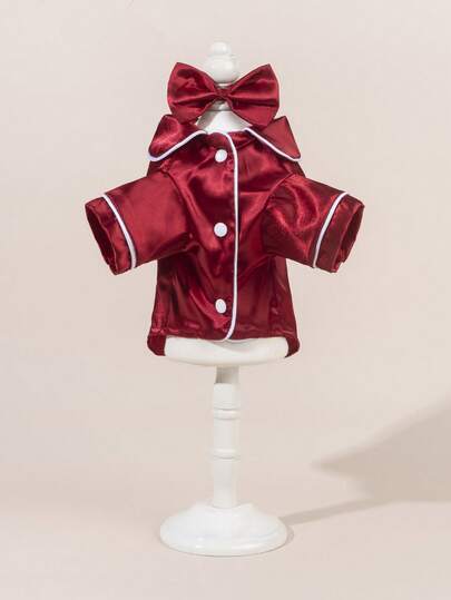 1 套缎面睡衣和家居服，彼得潘领宠物连衣裙，蕾丝彼得潘领保暖加厚羊毛宠物连衣裙，适合狗和猫，圣诞节，圣诞装饰