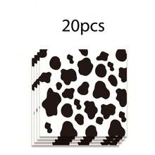 Set de 80 piezas de suministros desechables para fiesta con temática de vaca, incluye platos de 9 pulgadas, platos de papel de 7 pulgadas, vasos de papel desechables con estampado de vaca, vasos para bebidas, ideal para fiestas de cumpleaños, reuniones al aire libre y barbacoas - Blanco y Negro - Ver 14