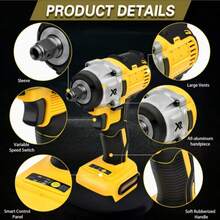 Impact Wrench, 20V Impact Brushless Motor, 1/2 Inch Electric Impact Gun, High Torque Brushless Impact Wrench With 3.0Ah Battery, Fast Charger - Màu vàng - Xem 9