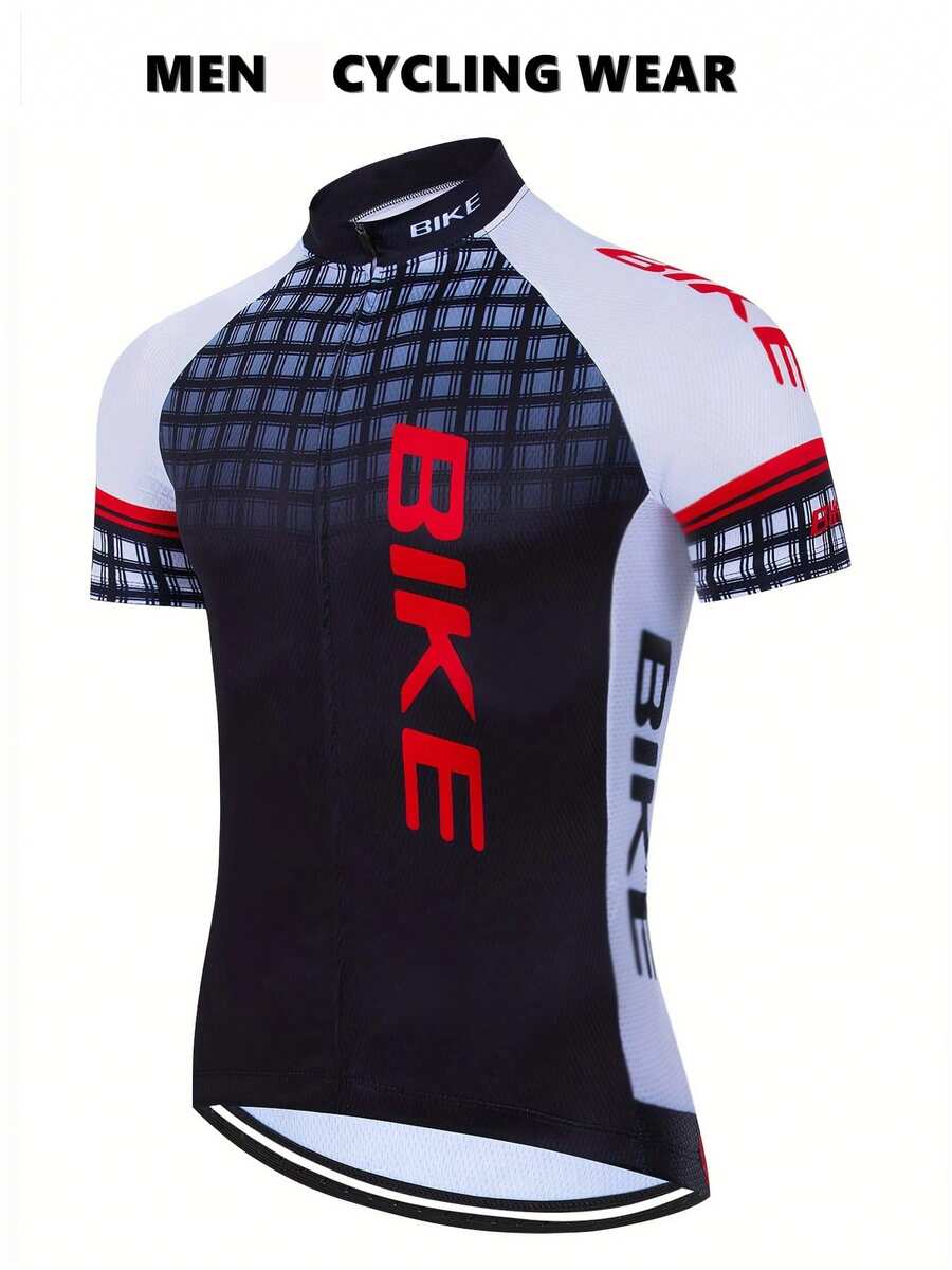 男士专业骑行服 - 几何图案，常规版型短袖衬衫，适合骑行、钓鱼和日常休闲穿着 - 春、夏、秋季户外运动