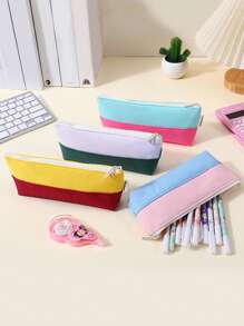 1 件双色缝线船形铅笔盒，简约时尚的风格设计，顺滑拉链 - 便携式文具收纳袋，可容纳书写笔、橡皮擦、尺子、圆珠笔，适用于学生考试用品的收纳和装饰，时尚学校用品，返校必需品 - 送给朋友的礼物