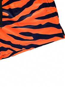 Men's Summer Colorblock Sports Quick Dry Shorts, Striped Print Drawstring Casual Beach Shorts,Hawaiian - Orange - View 6