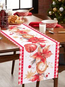 1pc Merry Christmas Table Runner, Christmas Flower Christmas Ball Design Christmas Table Cloth, Christmas Decorations For Home, Room Decor, Christmas Party Decor, Christmas Ornaments, Christmas Tablecloth, Xmas, Christmas Eve, Christmas Presents, Christmas Gifts, Christmas Kitchen Decor, Winter Decor, 2026 New Year Decorations