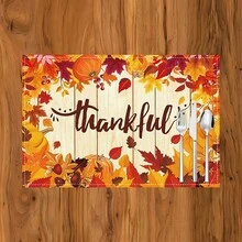 1 pieza/4 piezas/6 piezas Manteles individuales de lino con estampado de calabaza, decoración de Acción de Gracias, adecuados para mesa de comedor, todo el año, manteles de mesa modernos lavables, decoración del hogar, manteles individuales, posavasos, alfombrillas de cocina y comedor, decoraciones de fiesta interior y exterior, regalo ideal