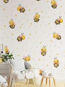 1 Set Lebendige Bienen Wandaufkleber Fensteraufkleber - selbstklebende wasserfeste PVC Aufkleber, Aquarell Bienen Garten Thema ästhetische Heimdekoration für Schlafzimmer, Wohnzimmer oder Büro im Frühling, Sommer, Herbst und Winter.