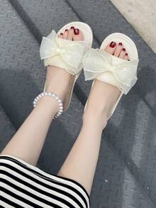 优雅家居时尚布艺珍珠装饰女士拖鞋，春秋新款