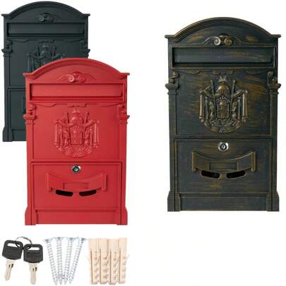 Tapsin Letter Box Wall Mounted | Lockable Postbox | Large Traditional Post Box Mailbox | Post Letter Box For Home | Vintage Classic Mail Box With 2 Keys | Easy To Install