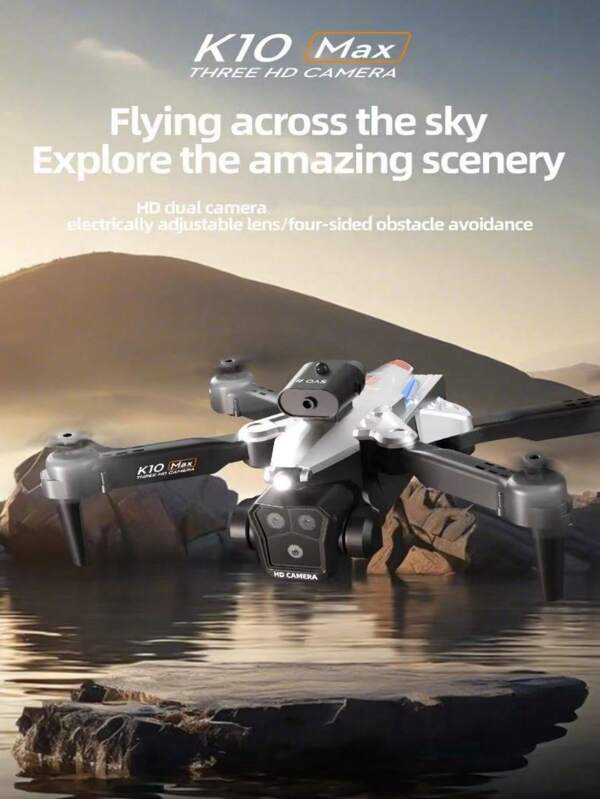CASRRA The New K10MAX Drone Equipped With Three Cameras Features A Stable Optical Flow Hovering Flight Function. This Is A 720P Pixel High-Definition Aerial Photography Drone That Can Be Used Both Indoors And Outdoors. The 360° Intelligent Obstacle Avoidance System Makes It An Economical And Practical Drone. Drones For Beginners. Christmas And Halloween Gift Toys