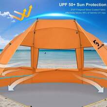 UNICAMPER Beach Tent 3 Person Sun Shelter UPF 50+ With Extended Waterproof Pe Floor & 3 Mesh Roll Up Windows Fits, Portable Beach Shade Easy Setup For Outdoor Camping, Indoor, Fishing, Yard. (Green) - Orange - View 1