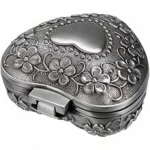In Stock Instant Delivery Hipiwe Vintage Heart Shape Jewelry Box - Small Antique Ring/Earrings/Necklace Storage Organizer, Metal Chest Trinket Keepsake Box Women FPXX - 心形,青銅色 - 查看 7