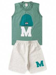 Summer Set For Boys: Tank Top And Bermuda Shorts With Hat M - 綠色 - 查看 2